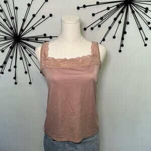 Vassarette dusty pink lace trim cami tank top Y2K